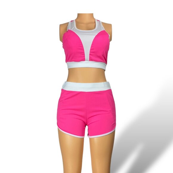 Women Tracksuit Short Sleeve Crop Top & Shorts - Tops with Removable Pads | Pink - Picture 4 of 5
